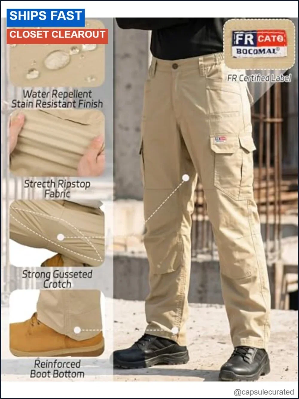 FR Cargo Pants Men's Lightweight Stretch Ripstop Flame Resistant Work Pants